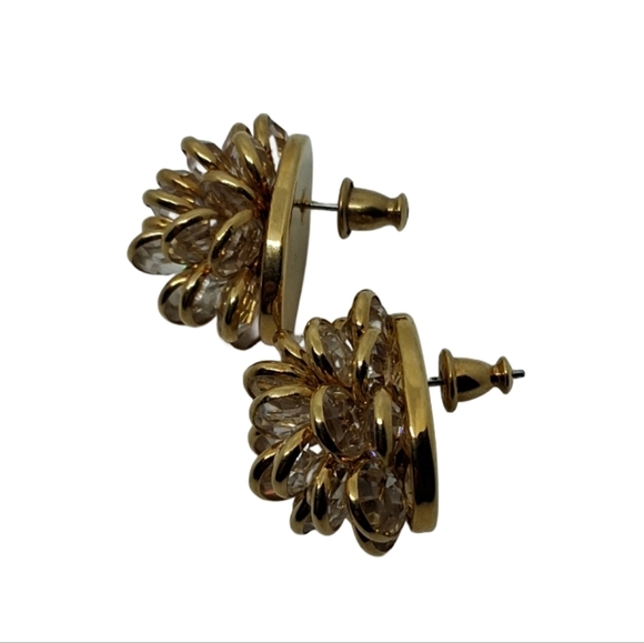 Vintage 90s Monet Bezel Set Crystal Cluster Earrings – Classic Statement Sparkle - Picture 4 of 6